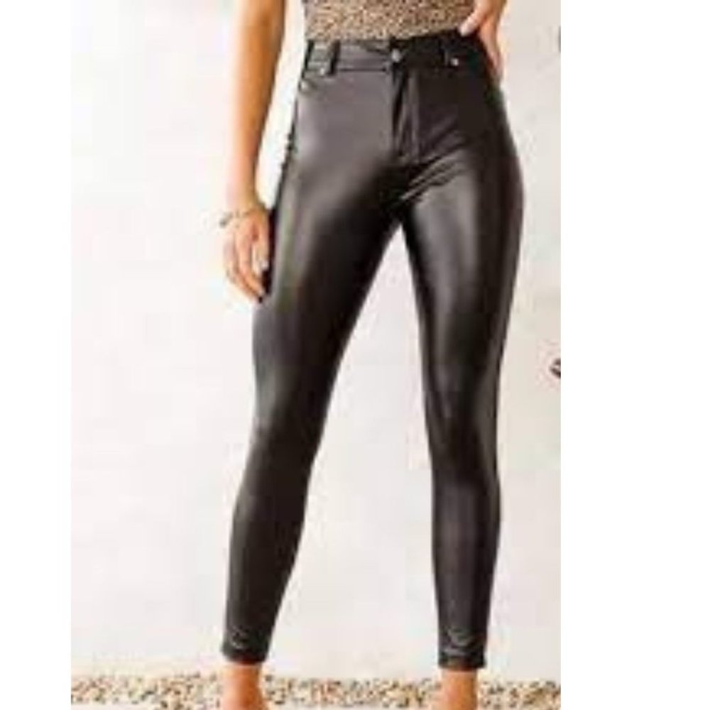 Shine Star NWT Super High Waist Skinny Ankle Leatherette Pants Black Siz…